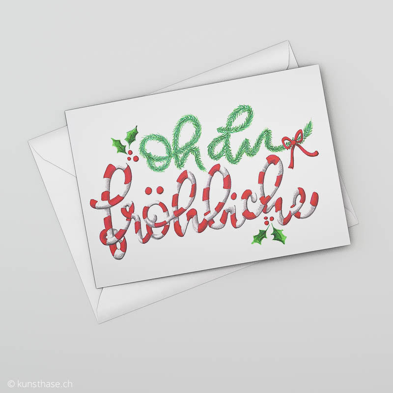 Oh du fröhliche Weihnachtskarte mit Candyschrift Ansicht von oben